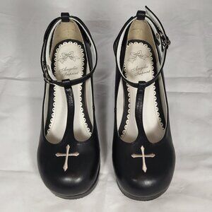 Angelic Imprint Gothic Lolita Cross Bat Wing Heels Black Mary Janes